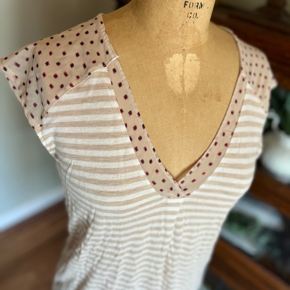 Anthropologie Little Yellow Button striped T-shirt with sheer dot design med. - Picture 7 of 7